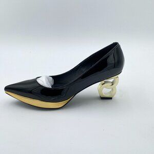 FSJ Black Bridal Pointed Toe Block Heel Pumps Slip on Wedding Comfort Shoes
